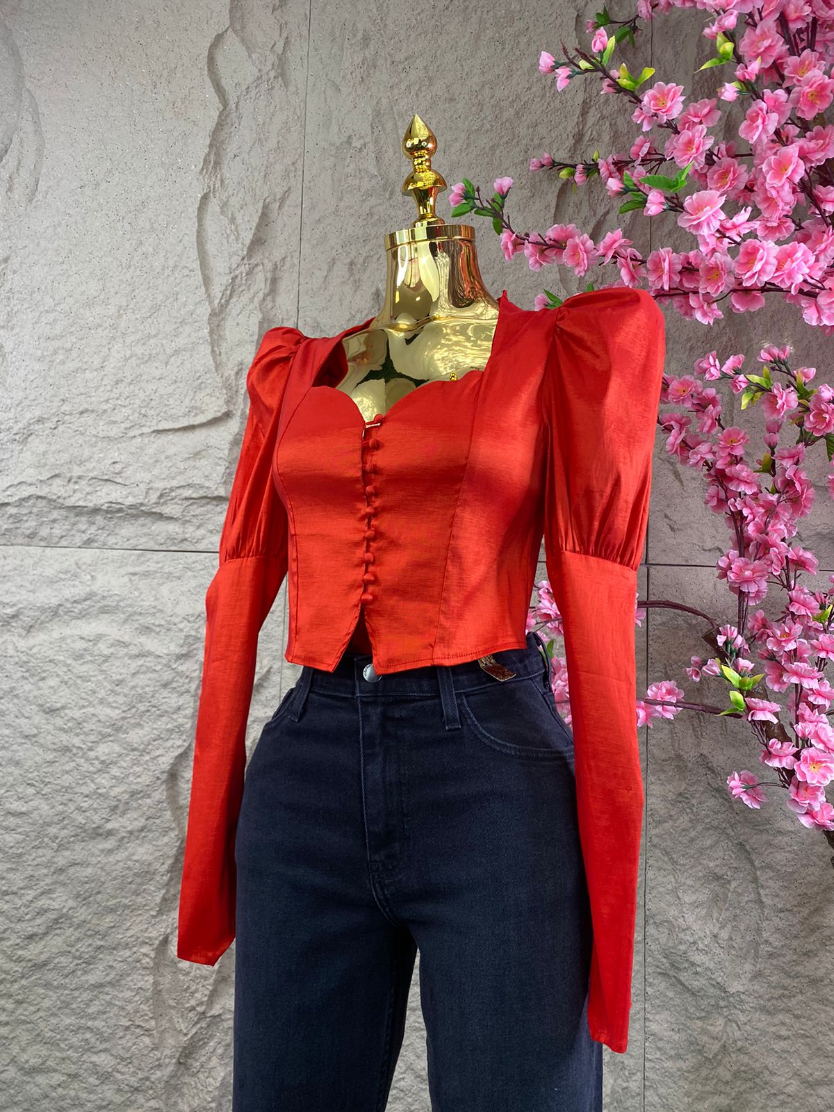 BLUSA TOP ML RAZO CON BOTONES ROJO