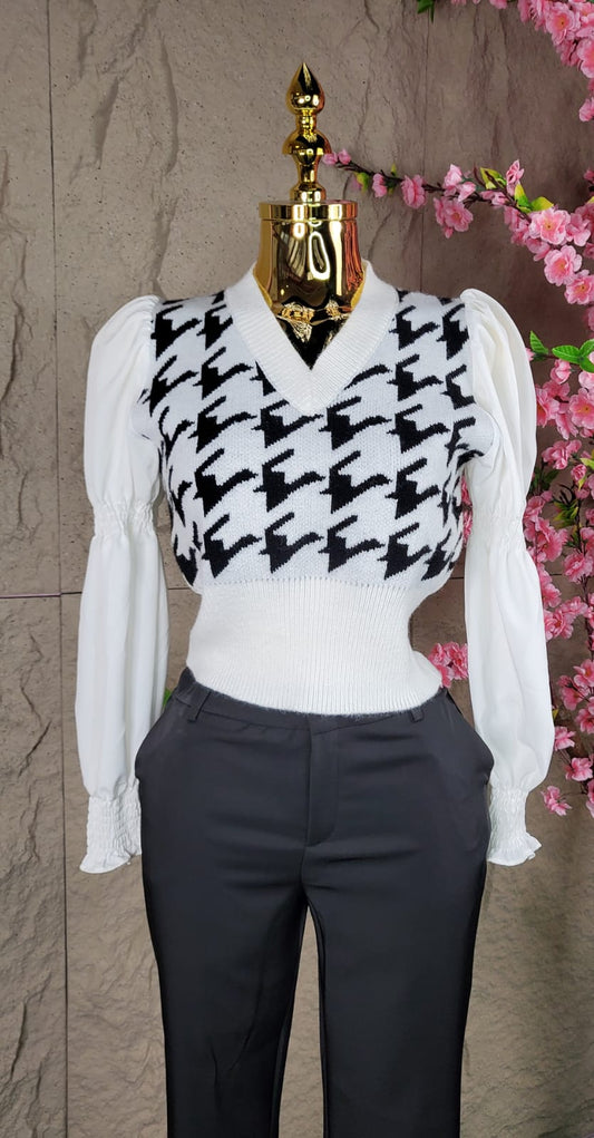 BLUSA ML INVERNAL TIPO CHALECO BLANCO & NEGRO