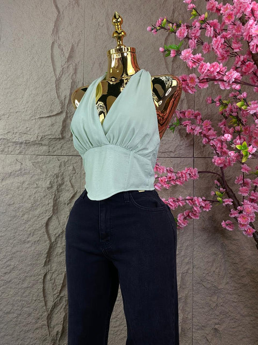 CROP TOP HOLTER CON CIERRE VERDE