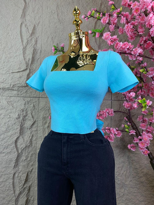 CROP TOP DE PUNTO AQUA