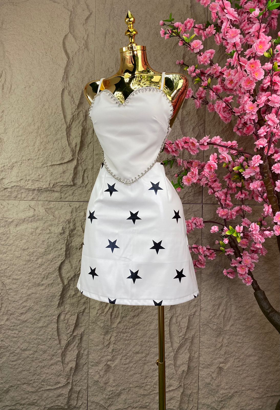 FALDA MINI ESTRELLAS  VINIPIEL BLANCO