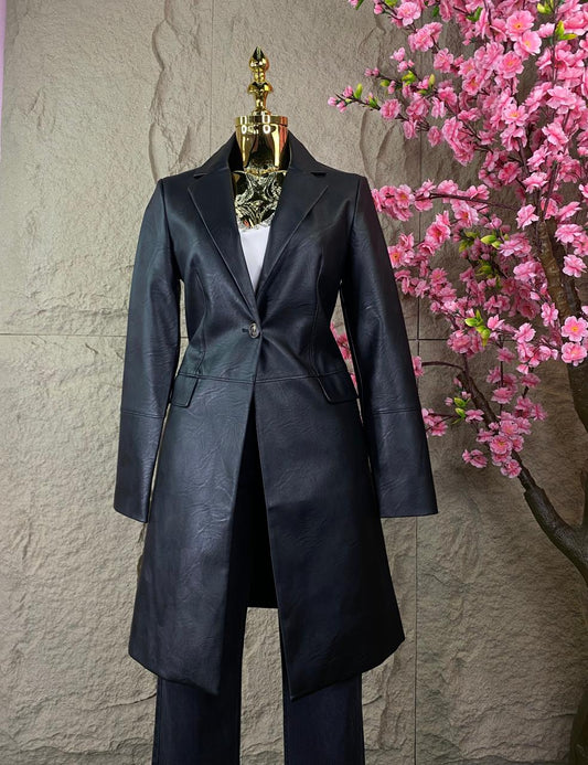 GABARDINA LARGA VINIPIEL NEGRO