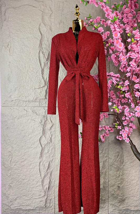 JUMPSUIT LARGO GLITTER ROJO