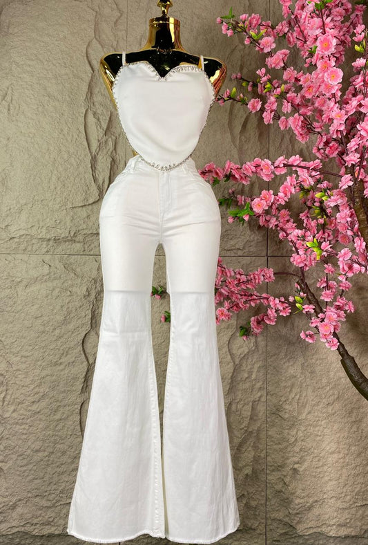 PANTALON CAMPANA DESILADO BLANCO