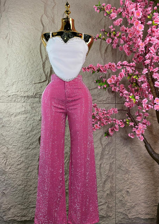 PANTALON CAMPANA CON BRILLOS ROSA