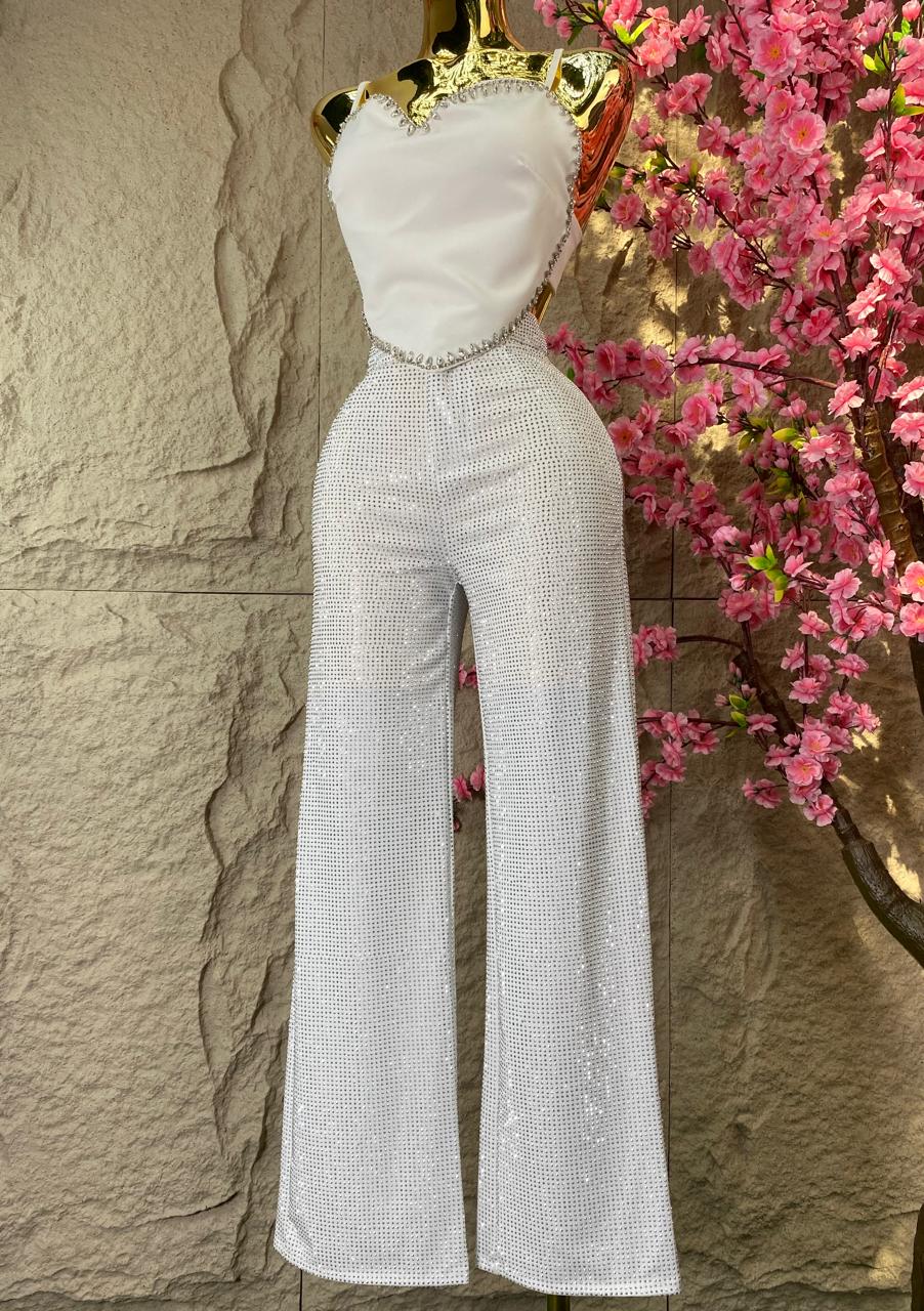 PANTALON CAMPANA BRILLOS BLANCO