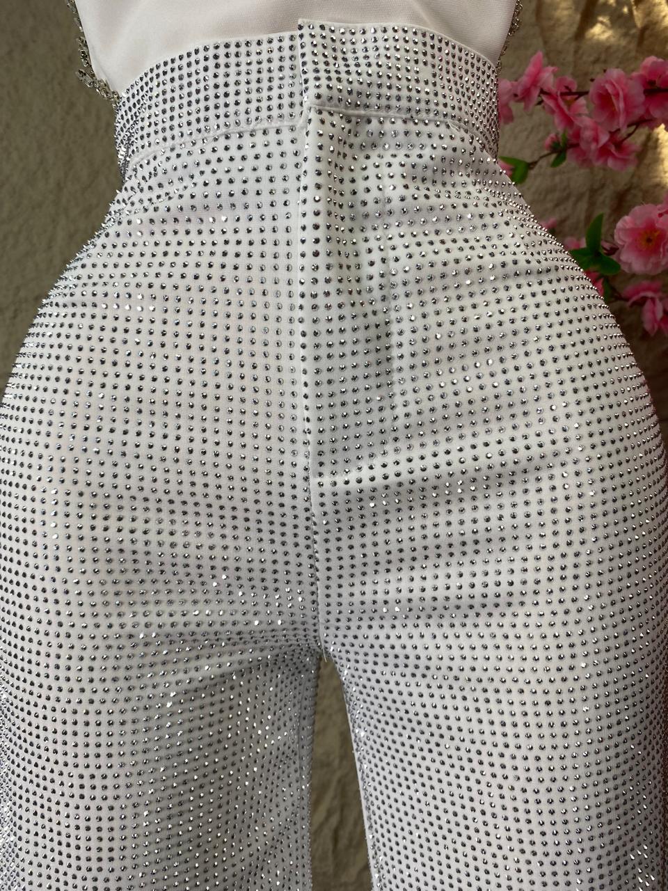 PANTALON CAMPANA BRILLOS BLANCO