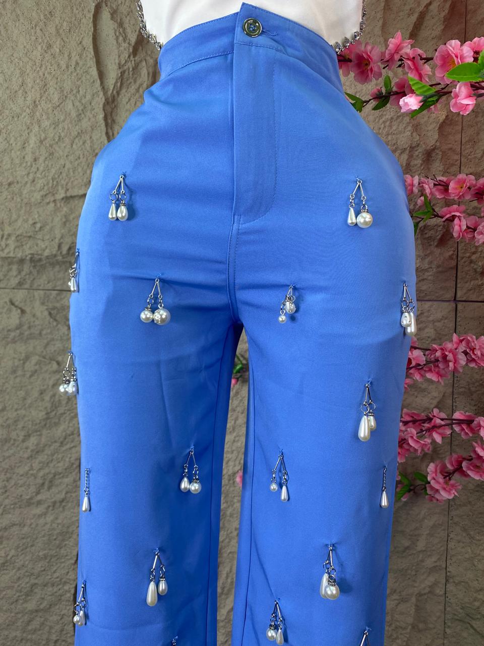 PANTALON CON PERLAS AZUL