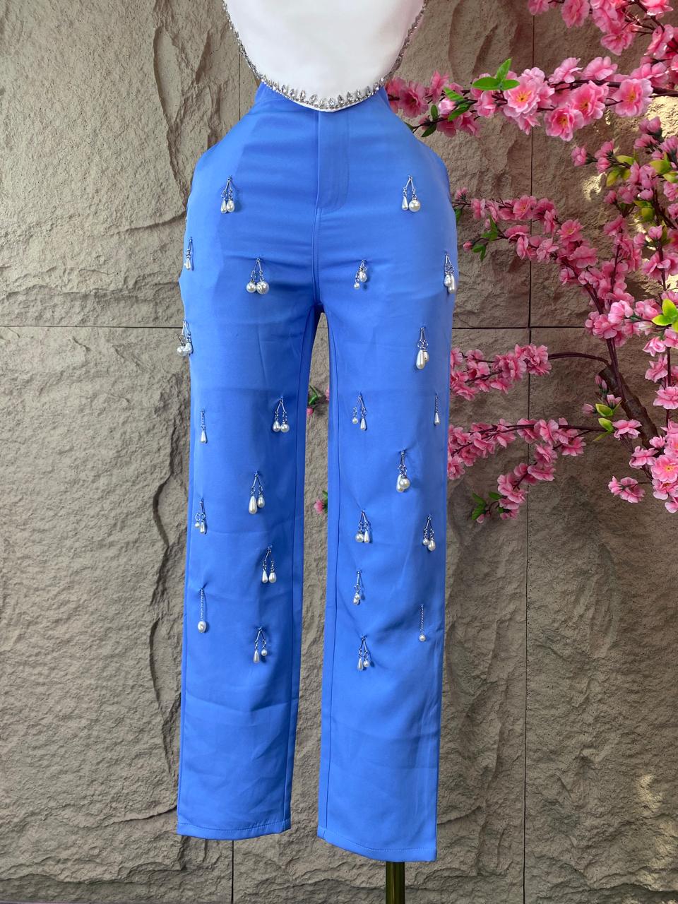 PANTALON CON PERLAS AZUL