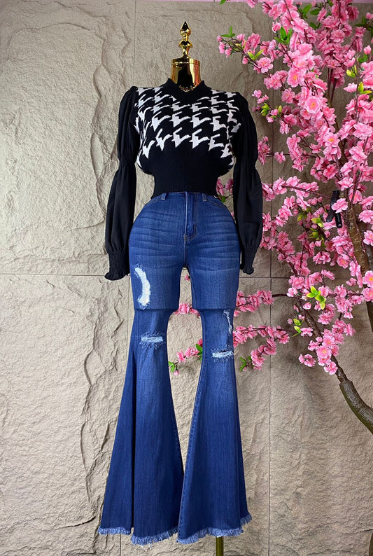 PANTALON RASGADO CAMPANA AZUL MARINO