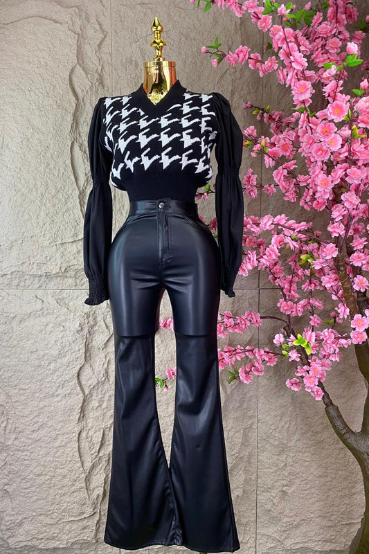 PANTALON TIPO CAMPANA MESH VINIPIEL NEGRO