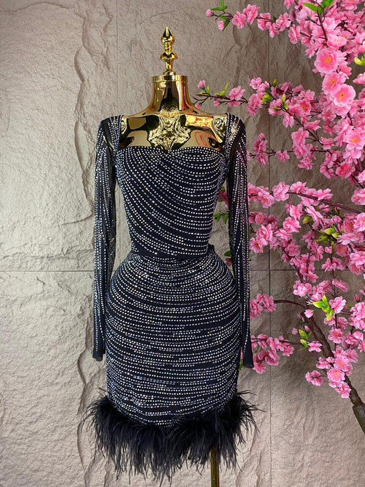 SET DE FALDA Y BLUSA ML CRISTALES Y PLUMAS