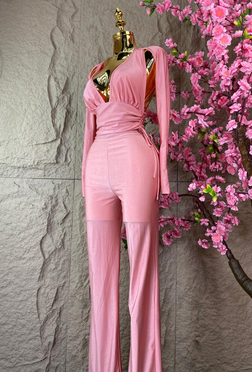 SET PANTALON/BLUSA TOP COLOR ROSA