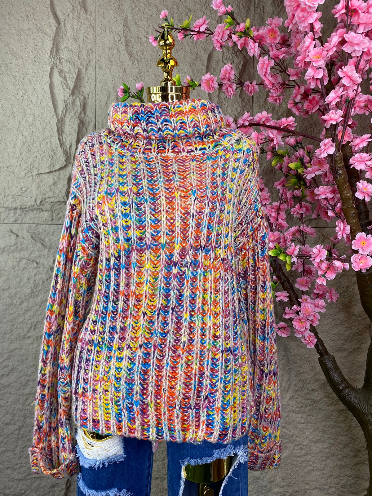 SWEATER TEJIDO CUELLO RUSO MULTICOLOR