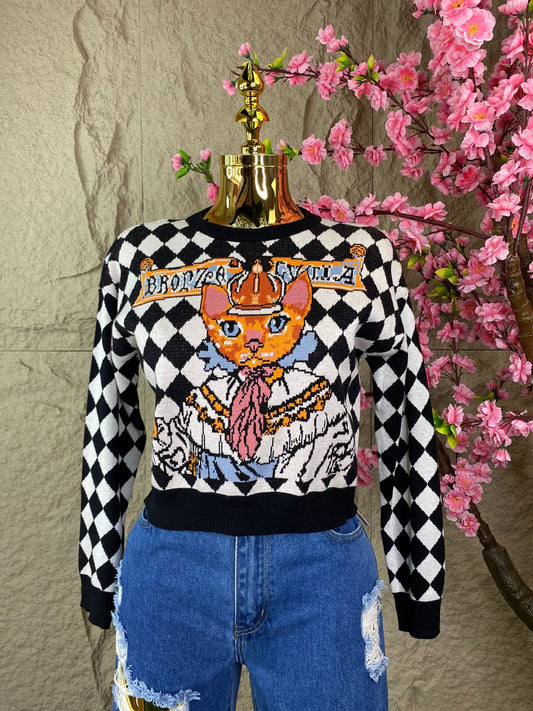 SWEATER DE ROMBOS BLANCO/NEGRO