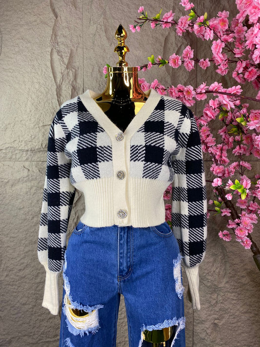 SWEATER CORTO MANGAS BOMBER BEIGE/NEGRO
