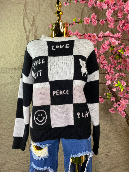 SWEATER A CUADROS BICOLOR