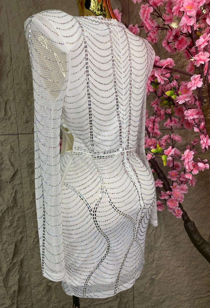 VESTIDO BLANCO DE CRISTALES Y TRANSPARENCIAS