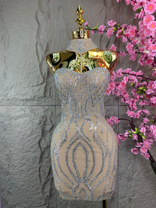 VESTIDO CORTO CON CRISTALES HOLTER NUDE