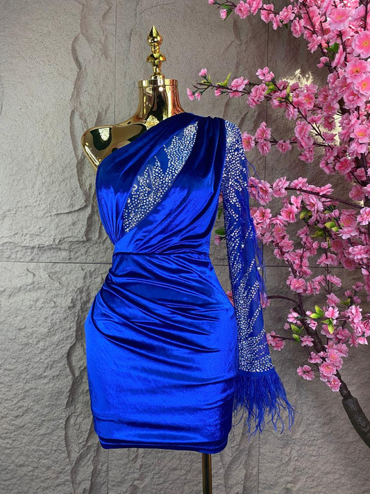 VESTIDO AZUL DE TERCIOPELO Y CRISTALES