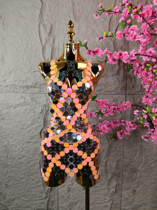 VESTIDO DE LENTEJUELA BICOLOR