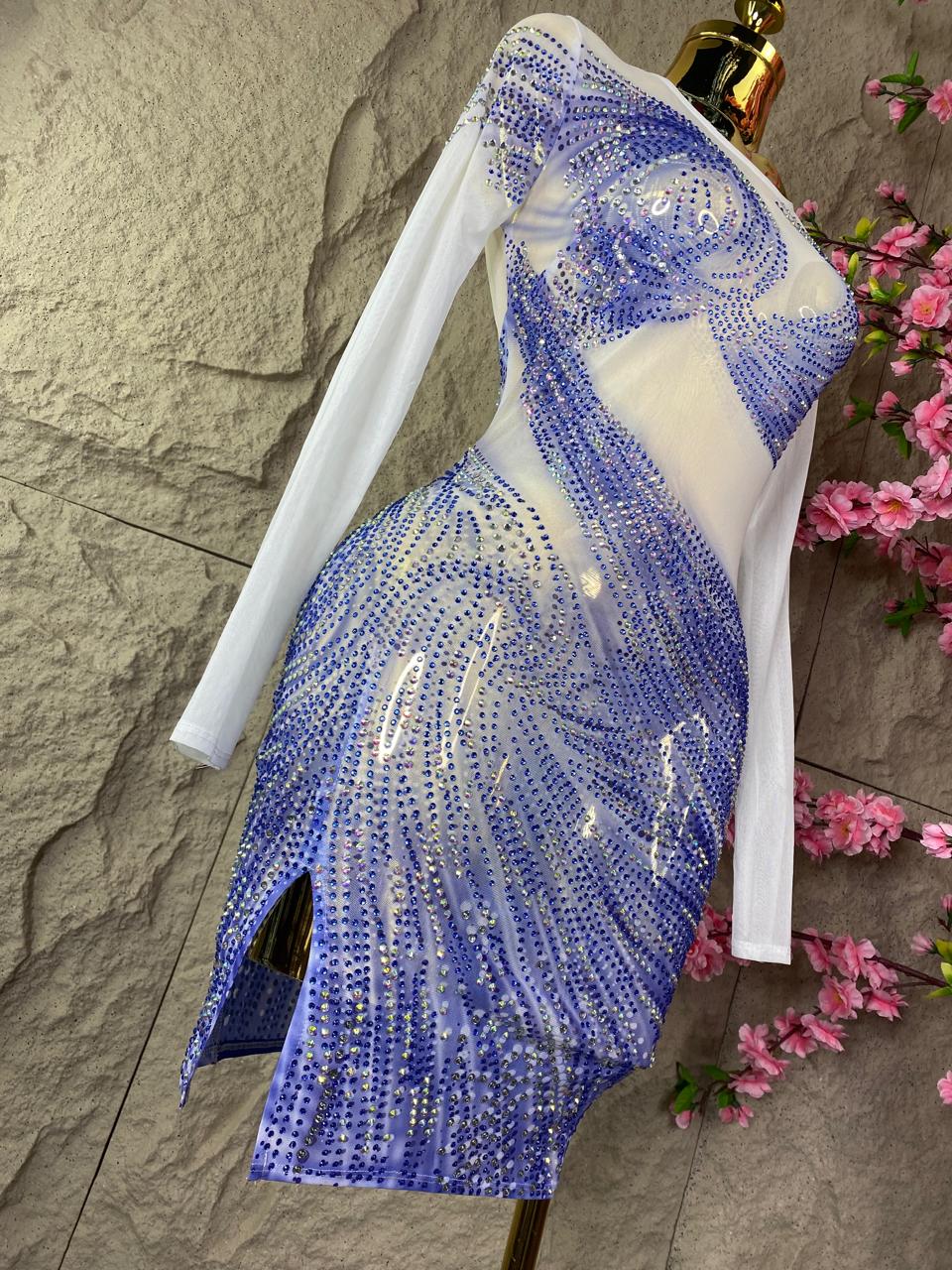 VESTIDO ML CON ESCOTE EN ESPALDA AZUL