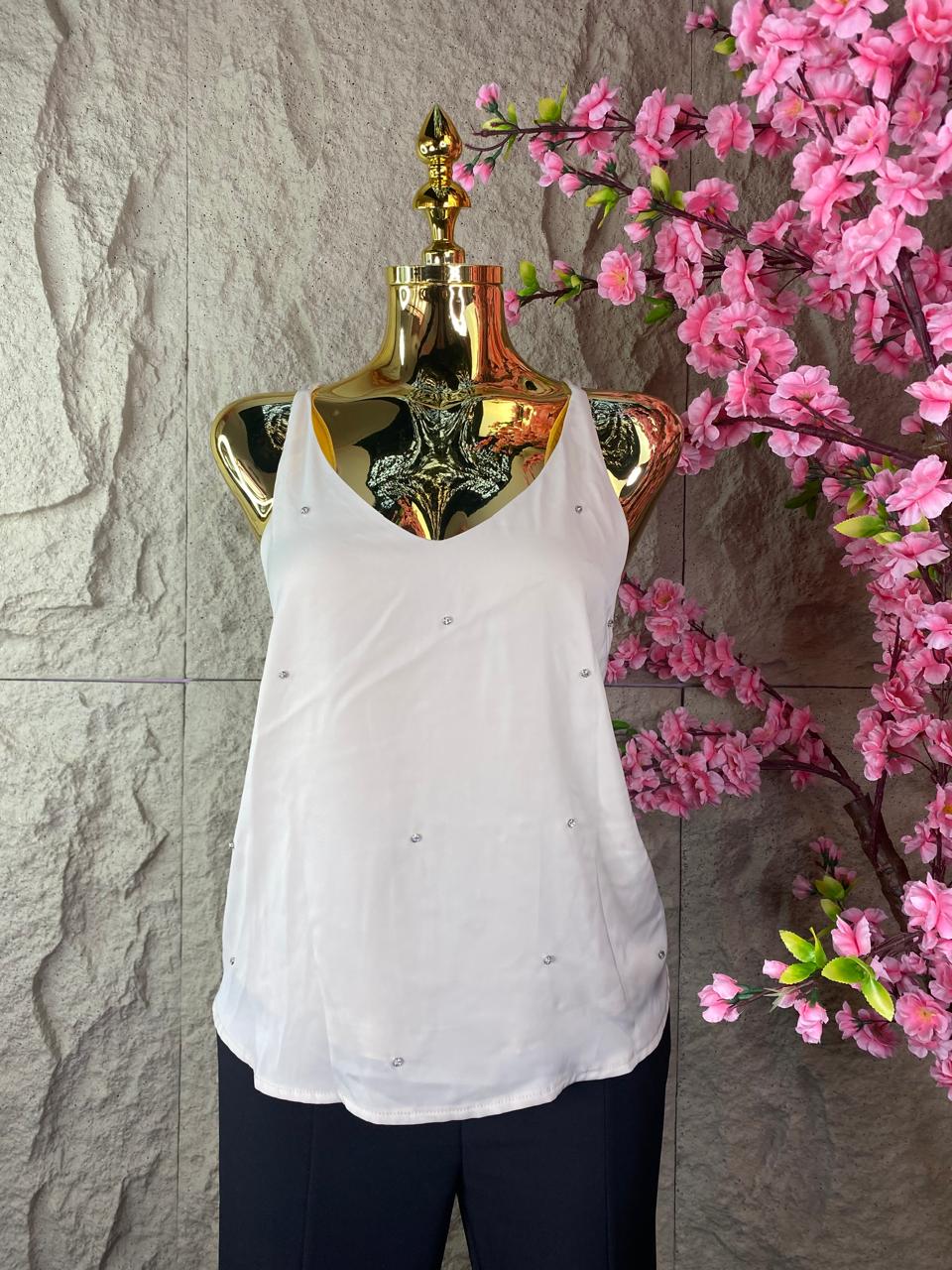 BLUSA TIRANTES BROQUELES BEIGE