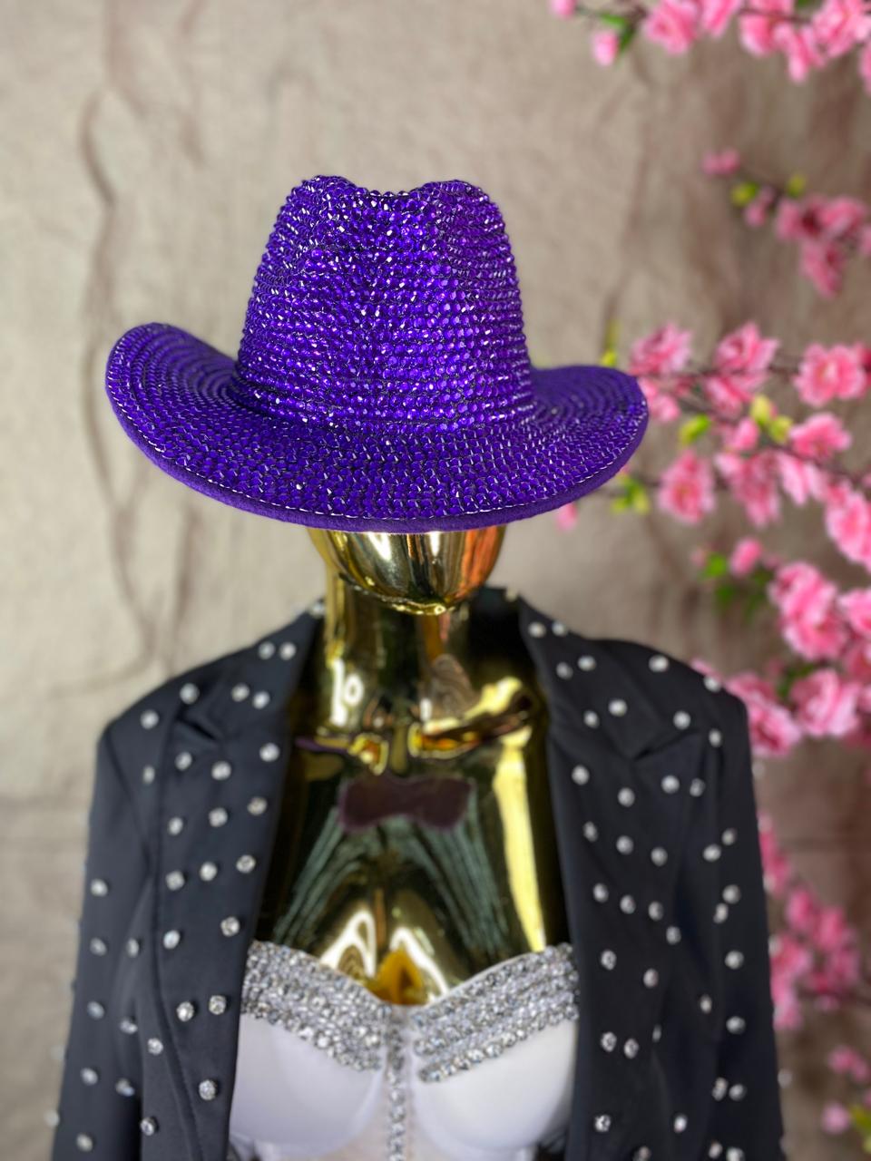 SOMBRERO CON PIEDRAS TORNASOL MORADO