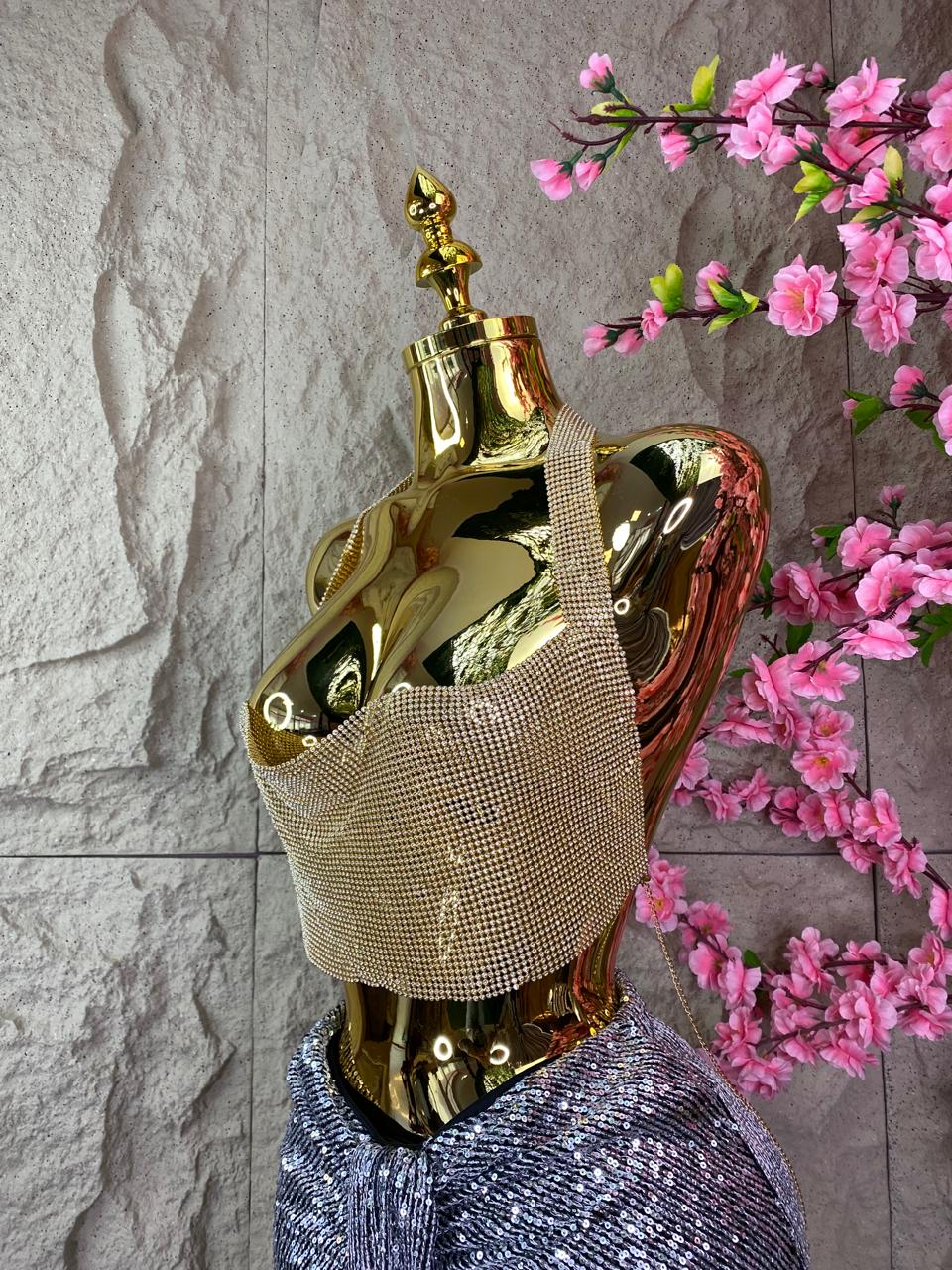 TOP DE SOBREPONER CORTO HALTER DORADO