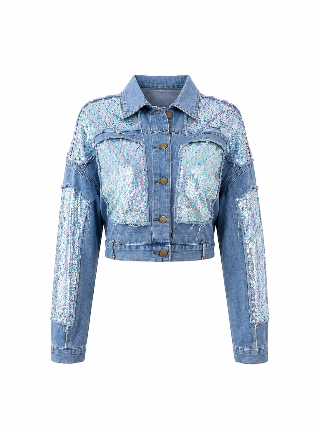 CHAMARRA DENIM CON LENTEJUELAS BICOLOR