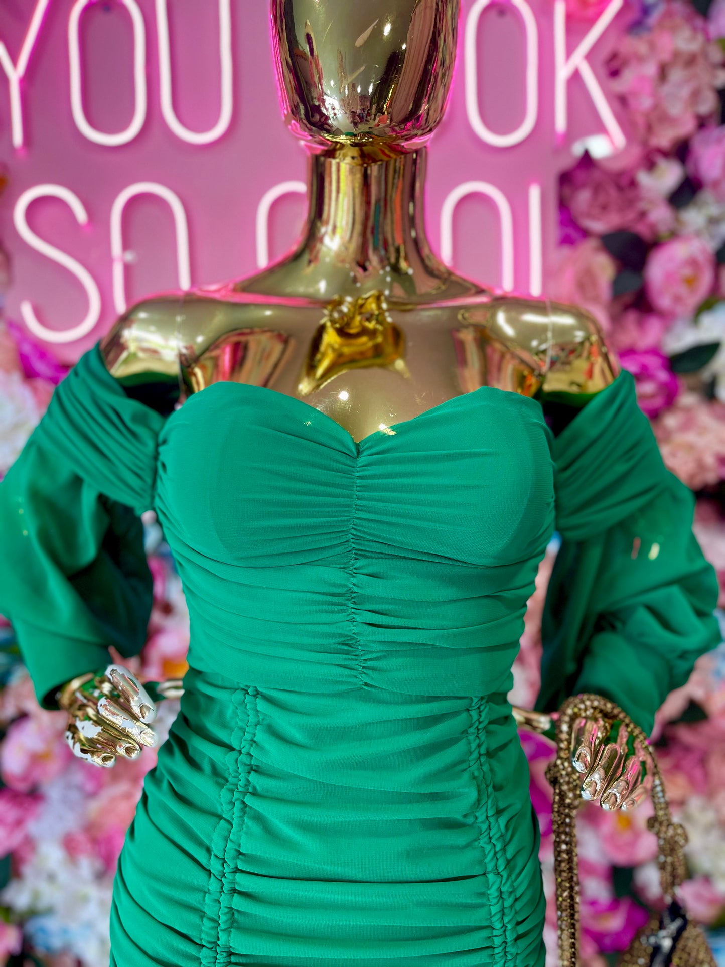 VESTIDO DRAPEADO SHIFON VERDE